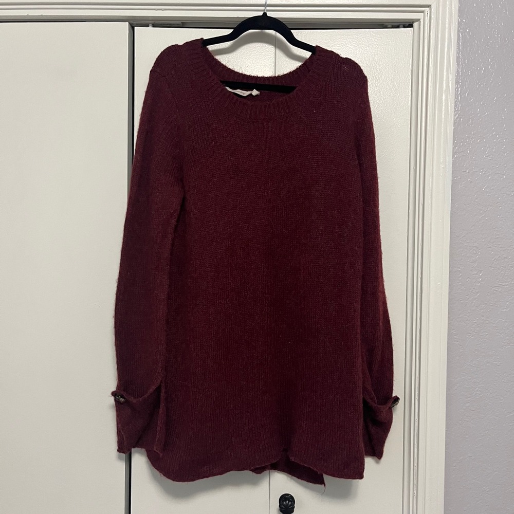 Burgundy Knit‎ Sweater Tunic Dress Long Sleeve Button Detail Oversized